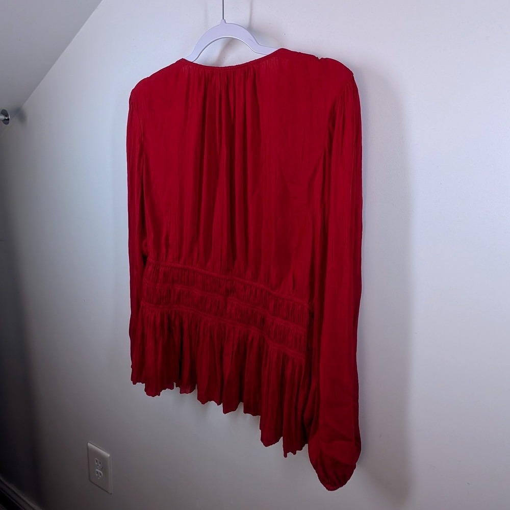 White House Black Market Red Smocked Waist V-Neck Peplum Blouse Large - Picture 7 of 7